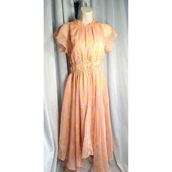 NWT French Connection Coral Floral Peach Diana Rec Crinkle Flowing Dress Size 12 - Picture 3 of 16